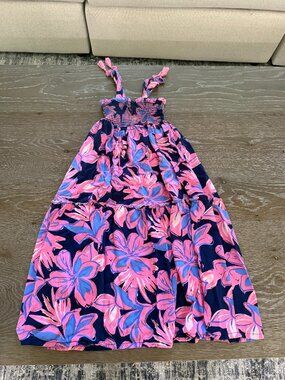 Girls Vince Camuto spaghetti strap blue/pink floral midi maxi dress size 10